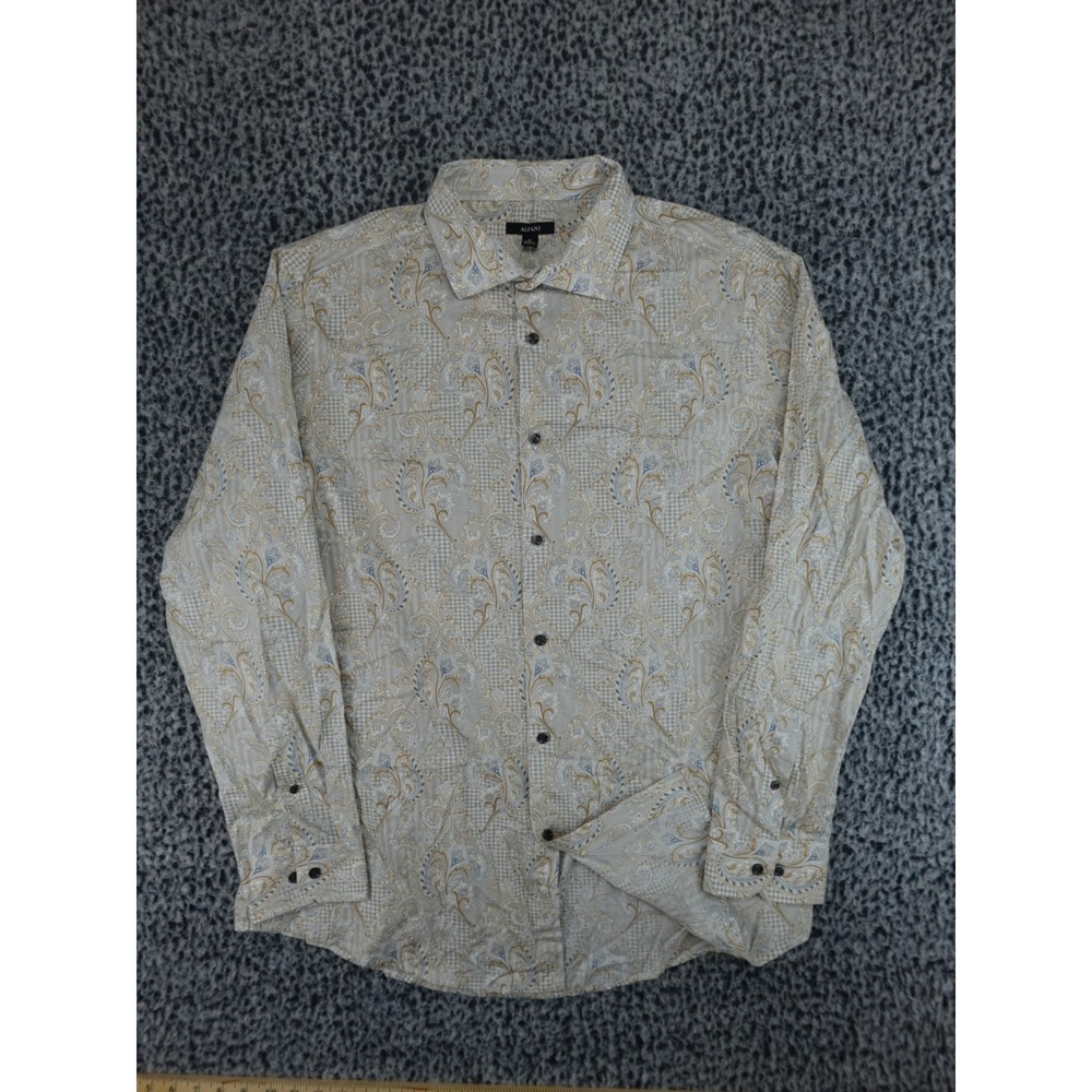 Alfani Mens XL Button Down Shirt Paisley Houndstooth Long Sleeve Cotton NWT